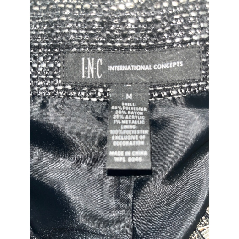 INC International Concepts Black Metallic Tweed Embellished Blazer Jacket M - Picture 2 of 4
